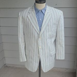 BROOKS BROTHERS White Cream Multicolor Striped Cotton Sz 44‎ S Mens Sport Coat